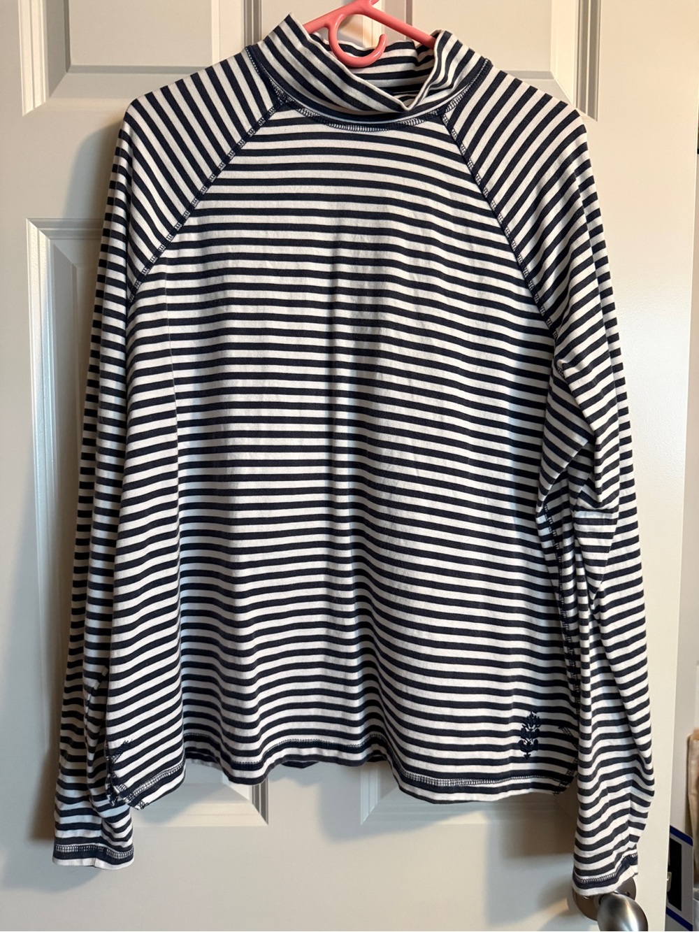 FP Movement by Free People Navy and White Striped Long-Sleeve Mock Neck Tee